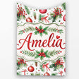 Watercolor Holly Leaves Red Berries Baubles Festive Seamless Pattern  Personalised Custom Name Super Soft Fleece Blanket Bed Sofa Throw
