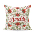 Custom Name Watercolor Flowers Holly Leaves Red Berries Seamless Square Filled Cushion Throw Pillow Sofa Bed Home Decor Zip Washable UK Made