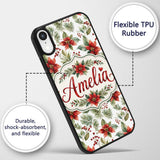 Watercolor Poinsettia Flowers Holly Leaves Red Custom Name Protective Phone Case Mobile Cover Durable Everyday Smartphone Shock Resistant