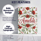Personalised Name Watercolor Poinsettia Custom  Modern Room Accent Elegant Feature Canvas Wall Art Print Decor Picture Ready to Hang