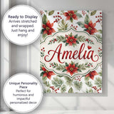 Personalised Name Watercolor Poinsettia Custom  Modern Room Accent Elegant Feature Canvas Wall Art Print Decor Picture Ready to Hang