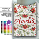 Watercolor Poinsettia Flowers Holly Leaves Red Berries Seamless  Personalised Custom Name Super Soft Fleece Blanket Bed Sofa Throw