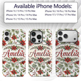 Watercolor Poinsettia Flowers Holly Leaves Red Custom Name Protective Phone Case Mobile Cover Durable Everyday Smartphone Shock Resistant