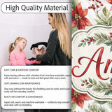 Watercolor Poinsettia Flowers Holly Leaves Red Berries Seamless  Personalised Custom Name Super Soft Fleece Blanket Bed Sofa Throw