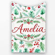 Watercolor Pine Branches Red Berries Christmas Foliage Seamless  Personalised Custom Name Super Soft Fleece Blanket Bed Sofa Throw