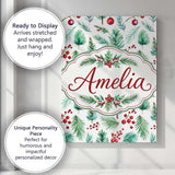 Personalised Name Watercolor Pine Branches Custom  Unique Gift Idea Elegant Feature Canvas Wall Art Print Decor Picture Ready to Hang