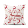 Custom Name Elegant Red Reindeer Gold Festive Christmas Seamless Square Filled Cushion Throw Pillow Sofa Bed Home Decor Zip Washable UK Made