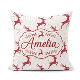 Custom Name Elegant Red Reindeer Gold Festive Christmas Seamless Square Filled Cushion Throw Pillow Sofa Bed Home Decor Zip Washable UK Made