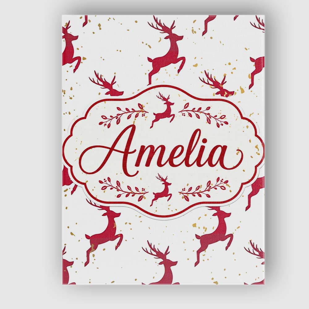 Personalised Name Elegant Red Reindeer Gold Custom  Bespoke Interior Contemporary Canvas Wall Art Print Decor Picture Ready to Hang
