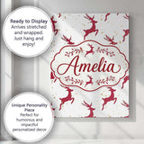 Personalised Name Elegant Red Reindeer Gold Custom  Bespoke Interior Contemporary Canvas Wall Art Print Decor Picture Ready to Hang
