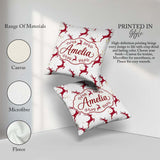 Custom Name Elegant Red Reindeer Gold Festive Christmas Seamless Square Filled Cushion Throw Pillow Sofa Bed Home Decor Zip Washable UK Made