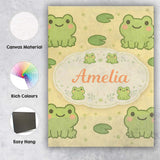 Personalised Name Cute Frog Lily Pad Cartoon Animal Pattern Thoughtful Custom Decorative Canvas Wall Art Print Decor Picture Ready to Hang