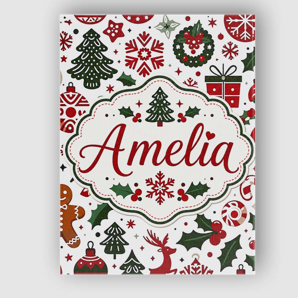 Personalised Name Cute Christmas Tree Custom Modern Room Accent Creative Decorator Style Canvas Wall Art Print Decor Picture Ready to Hang