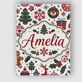 Personalised Name Cute Christmas Tree Custom Modern Room Accent Creative Decorator Style Canvas Wall Art Print Decor Picture Ready to Hang