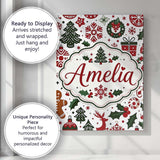 Personalised Name Cute Christmas Tree Custom Modern Room Accent Creative Decorator Style Canvas Wall Art Print Decor Picture Ready to Hang