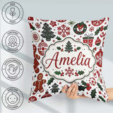 Custom Name Cute Christmas Tree Baubles Festive Seamless Pattern Square Filled Cushion Throw Pillow Sofa Bed Home Decor Zip Washable UK Made