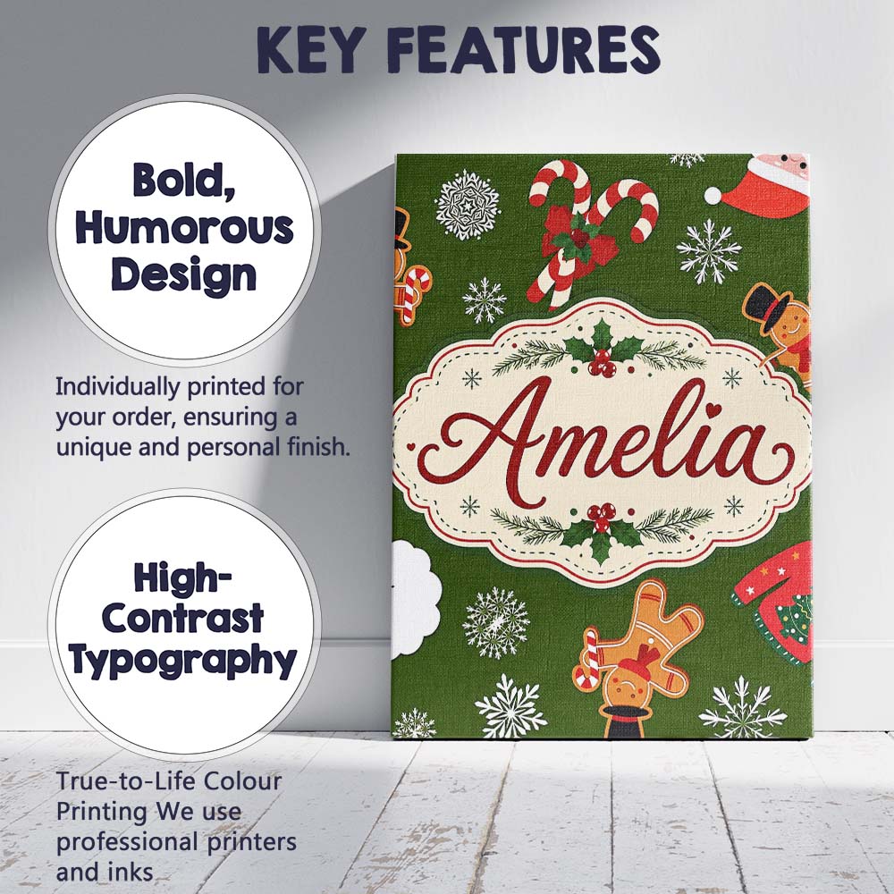 Personalised Name Cute Cartoon Reindeer Custom  Modern Room Accent Elegant Feature Canvas Wall Art Print Decor Picture Ready to Hang