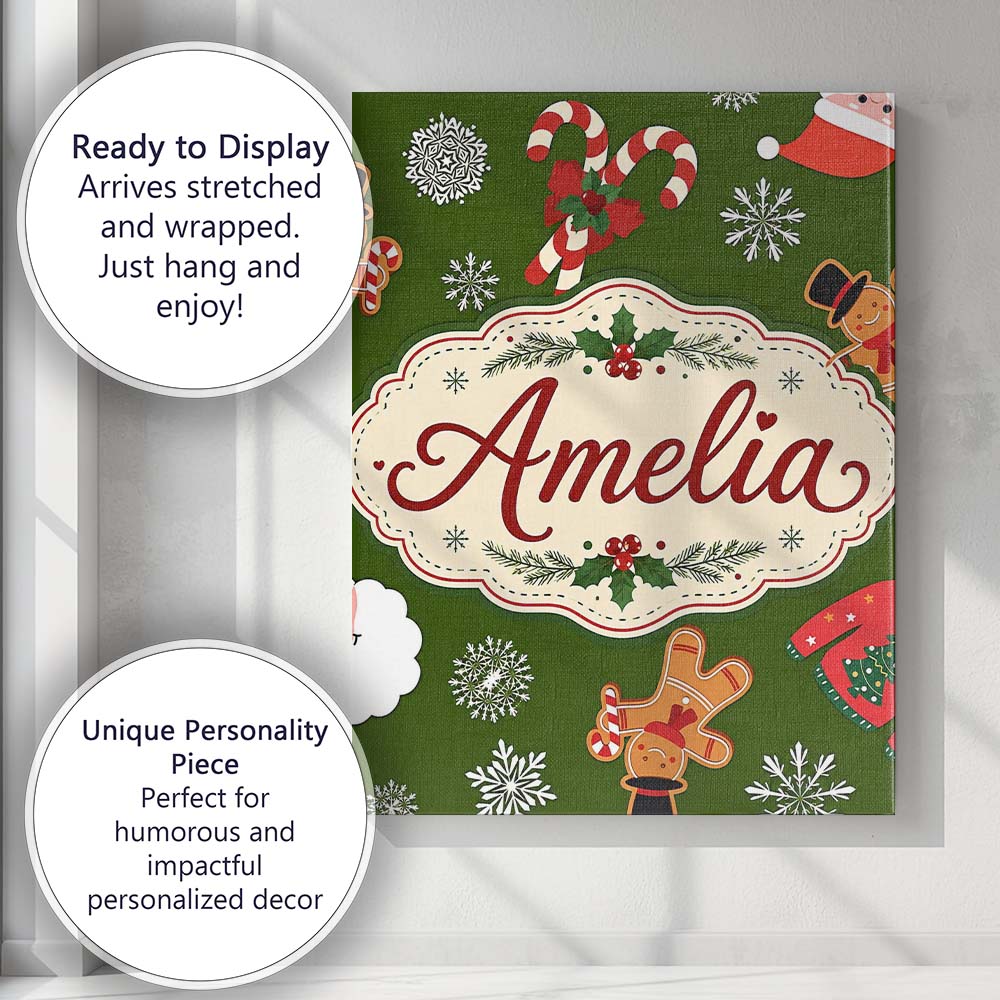 Personalised Name Cute Cartoon Reindeer Custom  Modern Room Accent Elegant Feature Canvas Wall Art Print Decor Picture Ready to Hang