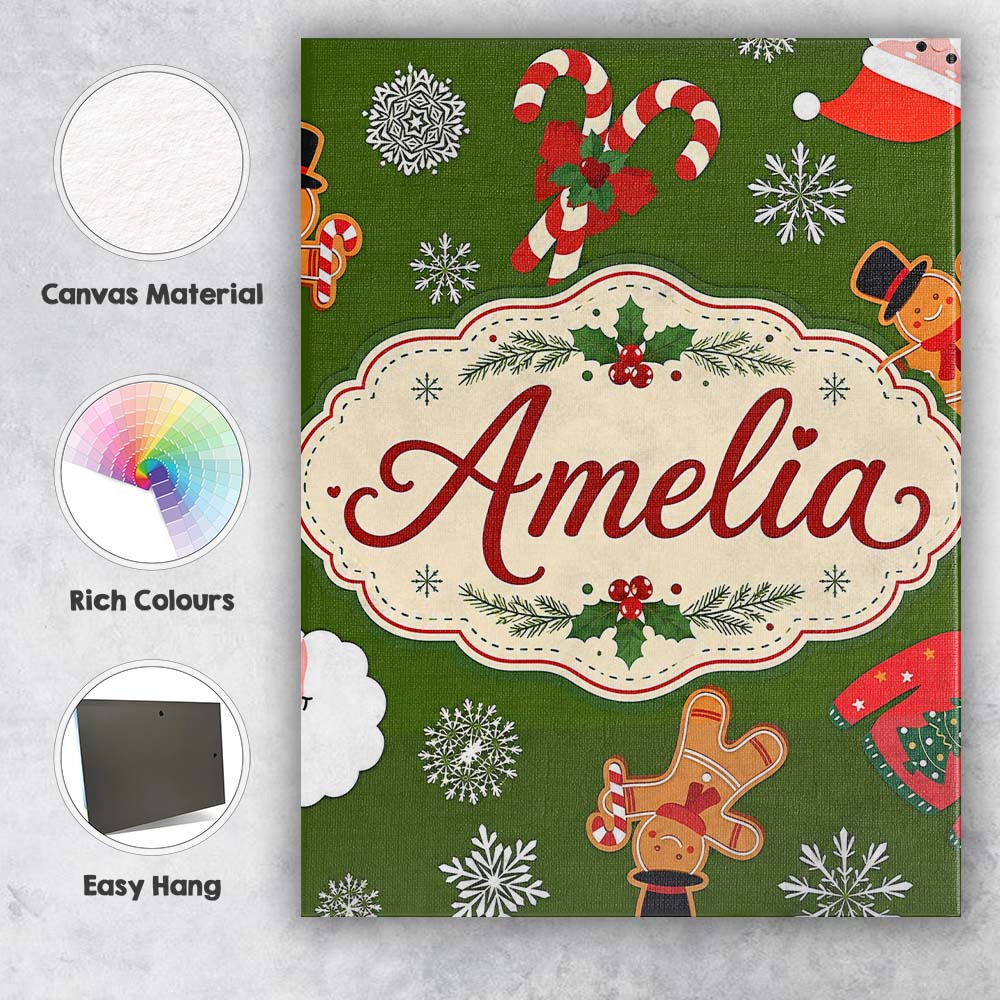 Personalised Name Cute Cartoon Reindeer Custom  Modern Room Accent Elegant Feature Canvas Wall Art Print Decor Picture Ready to Hang