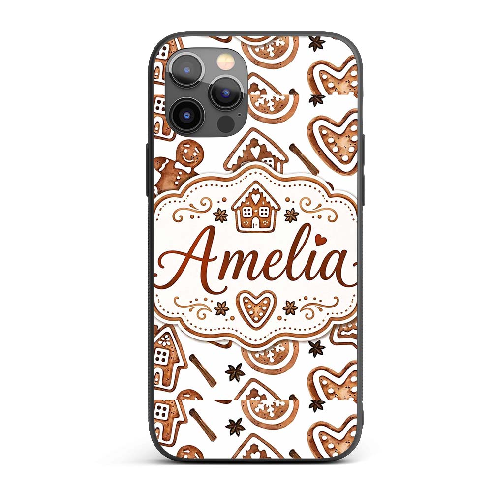 Watercolor Gingerbread Cookies Star Anise Festive Custom Name Protective Phone Case Mobile Cover Durable Everyday Smartphone Shock Resistant