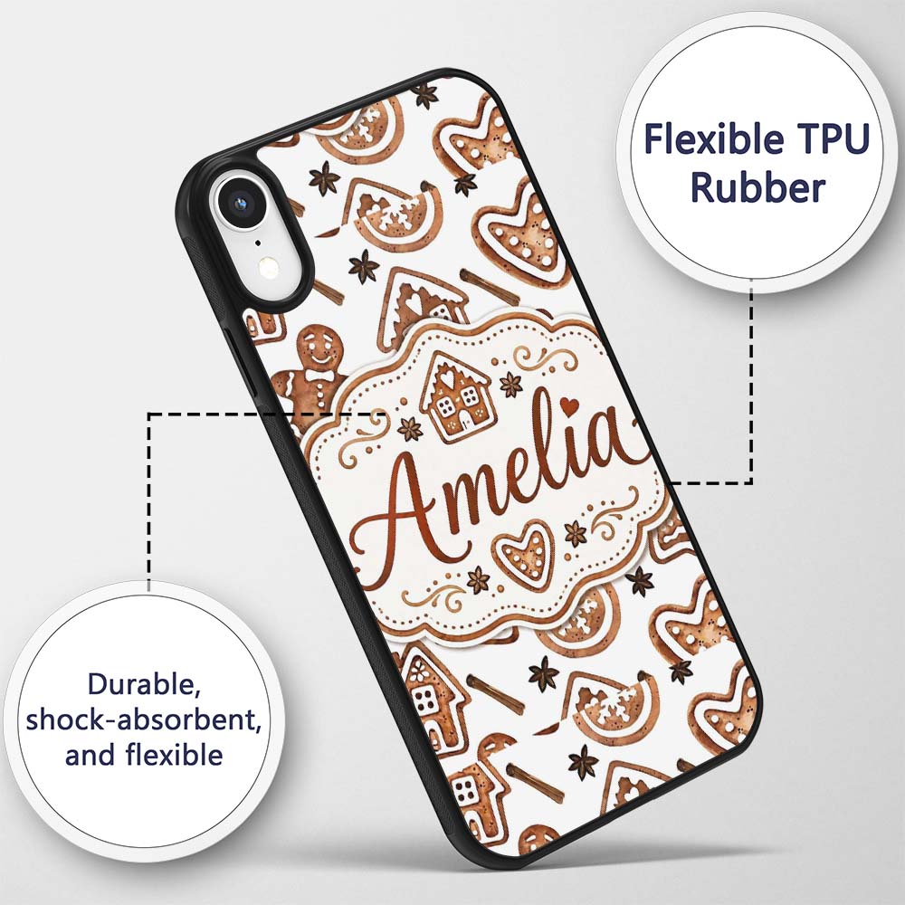 Watercolor Gingerbread Cookies Star Anise Festive Custom Name Protective Phone Case Mobile Cover Durable Everyday Smartphone Shock Resistant