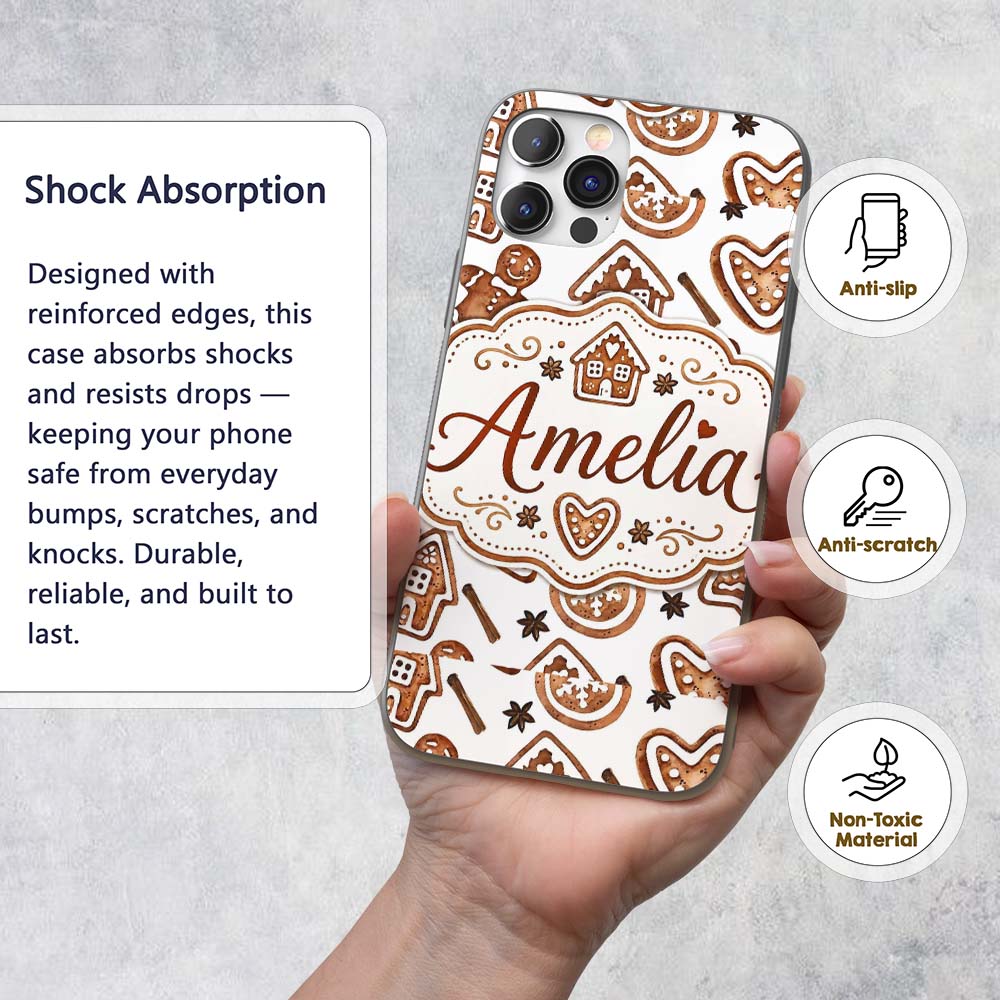 Watercolor Gingerbread Cookies Star Anise Festive Custom Name Protective Phone Case Mobile Cover Durable Everyday Smartphone Shock Resistant