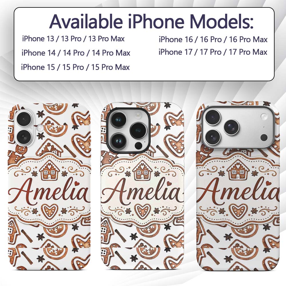 Watercolor Gingerbread Cookies Star Anise Festive Custom Name Protective Phone Case Mobile Cover Durable Everyday Smartphone Shock Resistant