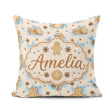 Custom Name Watercolor Gingerbread Man Candy Cane Sweet Seamless Square Filled Cushion Throw Pillow Sofa Bed Home Decor Zip Washable UK Made