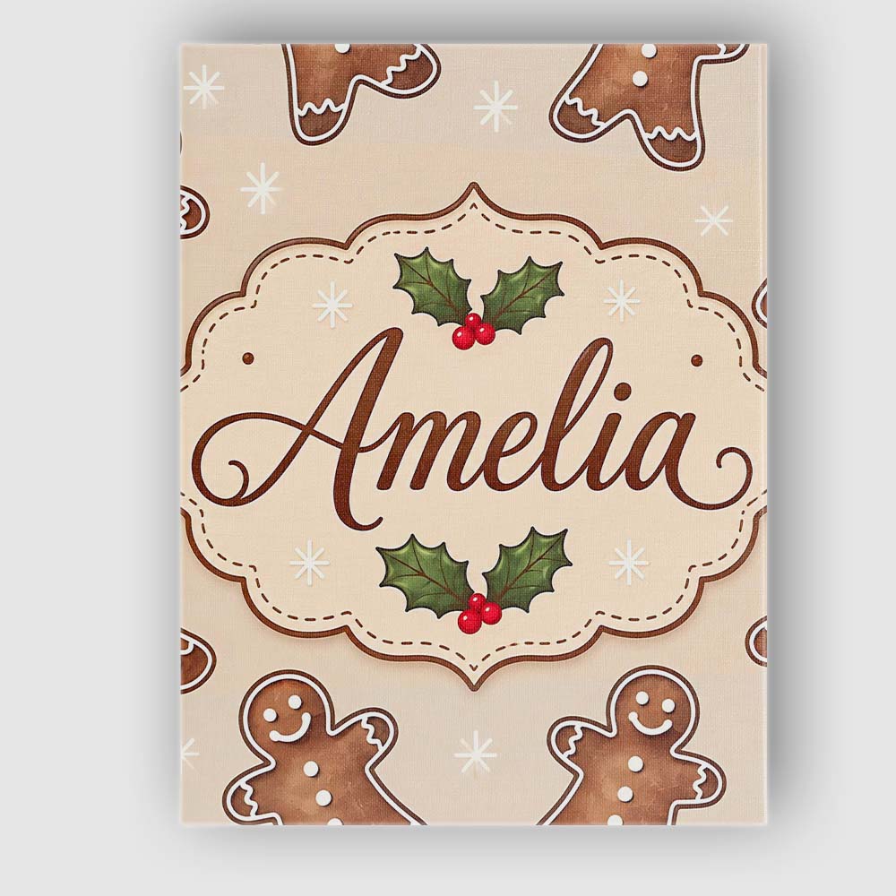 Personalised Name Gingerbread Cookies Holly Custom  Bespoke Interior Contemporary Canvas Wall Art Print Decor Picture Ready to Hang