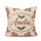 Custom Name Gingerbread Cookies Holly Festive Christmas Seamless Square Filled Cushion Throw Pillow Sofa Bed Home Decor Zip Washable UK Made