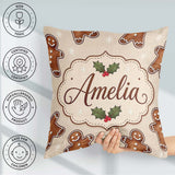 Custom Name Gingerbread Cookies Holly Festive Christmas Seamless Square Filled Cushion Throw Pillow Sofa Bed Home Decor Zip Washable UK Made