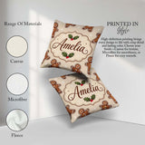Custom Name Gingerbread Cookies Holly Festive Christmas Seamless Square Filled Cushion Throw Pillow Sofa Bed Home Decor Zip Washable UK Made