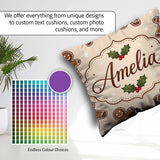 Custom Name Gingerbread Cookies Holly Festive Christmas Seamless Square Filled Cushion Throw Pillow Sofa Bed Home Decor Zip Washable UK Made