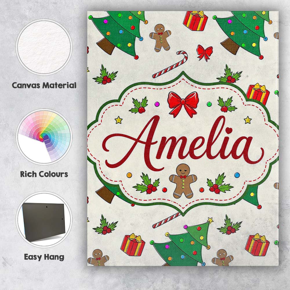 Personalised Name Cute Christmas Tree Gifts Custom  Bespoke Interior Contemporary Canvas Wall Art Print Decor Picture Ready to Hang