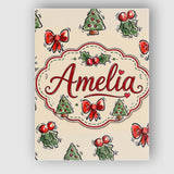 Personalised Name Cute Christmas Bows Holly Custom  Bespoke Interior Contemporary Canvas Wall Art Print Decor Picture Ready to Hang