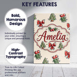 Personalised Name Cute Christmas Bows Holly Custom  Bespoke Interior Contemporary Canvas Wall Art Print Decor Picture Ready to Hang