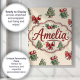 Personalised Name Cute Christmas Bows Holly Custom  Bespoke Interior Contemporary Canvas Wall Art Print Decor Picture Ready to Hang