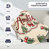 Cute Christmas Bows Holly Berries Tree Doodle Seamless Pattern  Personalised Custom Name Super Soft Fleece Blanket Bed Sofa Throw
