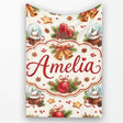 Vintage Christmas Bells Candle Snow Globe Festive Seamless Pattern  Personalised Custom Name Super Soft Fleece Blanket Bed Sofa Throw