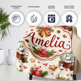 Vintage Christmas Bells Candle Snow Globe Festive Seamless Pattern  Personalised Custom Name Super Soft Fleece Blanket Bed Sofa Throw