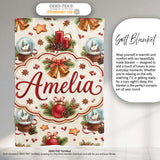 Vintage Christmas Bells Candle Snow Globe Festive Seamless Pattern  Personalised Custom Name Super Soft Fleece Blanket Bed Sofa Throw
