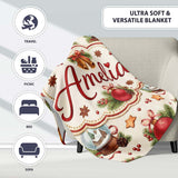 Vintage Christmas Bells Candle Snow Globe Festive Seamless Pattern  Personalised Custom Name Super Soft Fleece Blanket Bed Sofa Throw