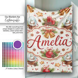 Vintage Christmas Bells Candle Snow Globe Festive Seamless Pattern  Personalised Custom Name Super Soft Fleece Blanket Bed Sofa Throw