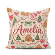 Custom Name Cute Christmas Houses Hearts Trees Seamless Pattern Square Filled Cushion Throw Pillow Sofa Bed Home Decor Zip Washable UK Made
