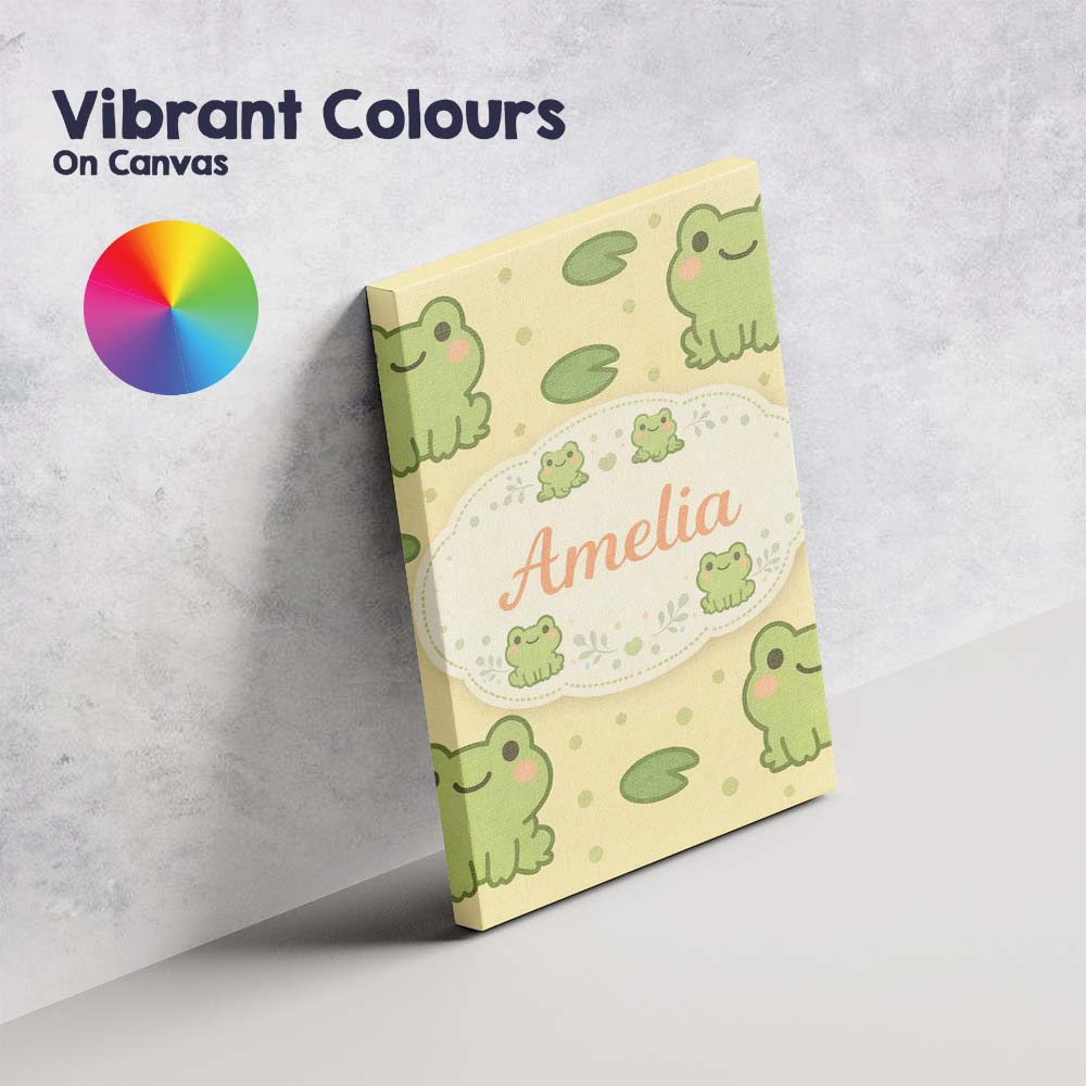 Personalised Name Cute Frog Lily Pad Cartoon Animal Pattern Thoughtful Custom Decorative Canvas Wall Art Print Decor Picture Ready to Hang