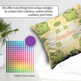 Custom Name Cute Frog Lily Pad Cartoon Animal Pattern Gift Idea Square Filled Cushion Throw Pillow Sofa Bed Home Decor Zip Washable UK Made