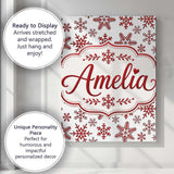 Personalised Name Red Snowflake Winter Custom  Modern Room Accent Elegant Feature Canvas Wall Art Print Decor Picture Ready to Hang