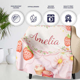 Strawberry Cherry Bow Daisy Cherry Pink Cute Coquette Floral Design  Personalised Custom Name Super Soft Fleece Blanket Bed Sofa Throw