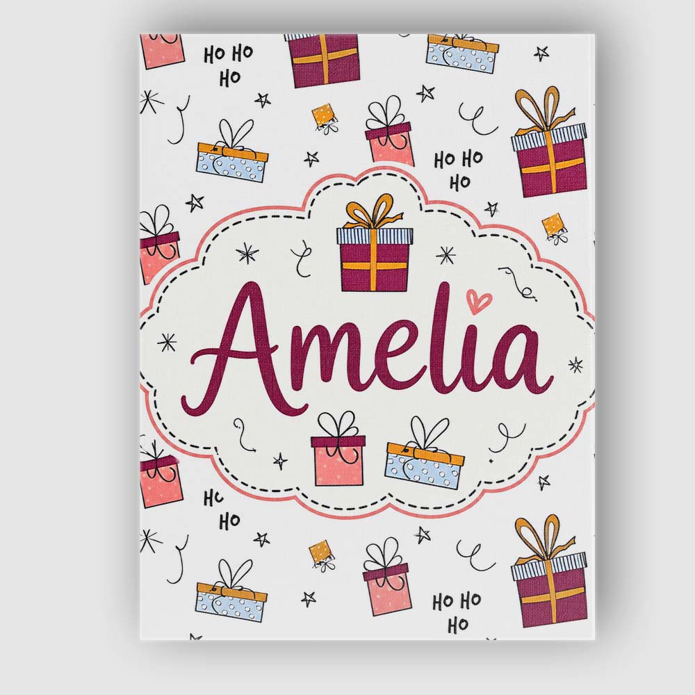Personalised Name Cute Christmas Gift Boxes Custom  Bespoke Interior Contemporary Canvas Wall Art Print Decor Picture Ready to Hang