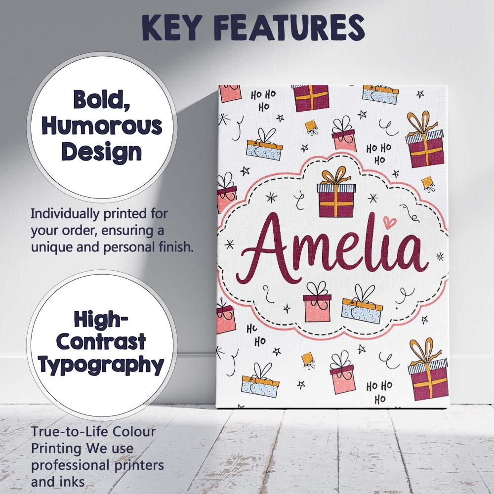 Personalised Name Cute Christmas Gift Boxes Custom  Bespoke Interior Contemporary Canvas Wall Art Print Decor Picture Ready to Hang